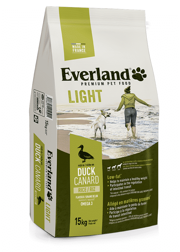 Croquettes Everland Premium Light pour chiens adultes, saveur canard